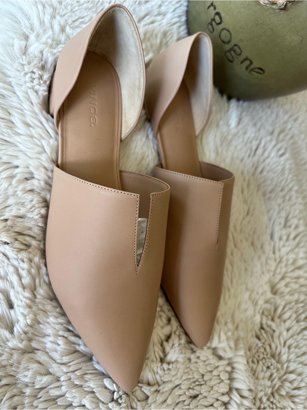 Vince Blush Nude Pointed D'Orsay Slip-On Mules